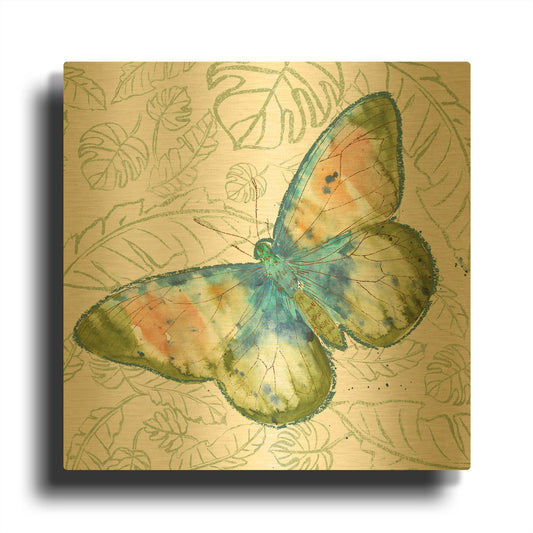 'Butterfly And Palms' By Jean Plout Gold Metal Wall Art