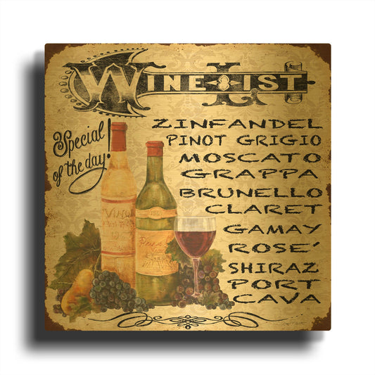 'Wine List 1' By Jean Plout Gold Metal Wall Art