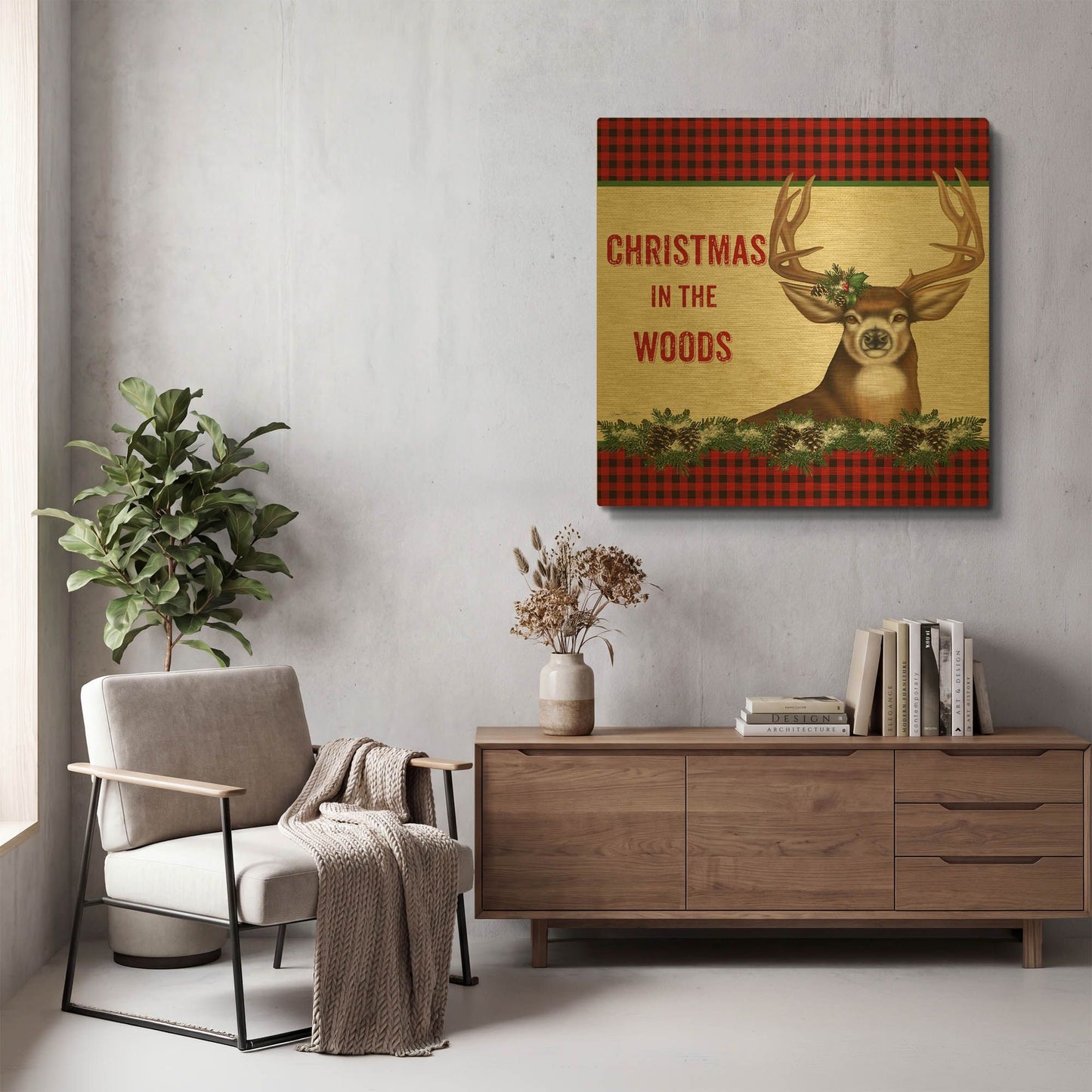 'Christmas In The Woods 4' By Jean Plout Gold Metal Wall Art