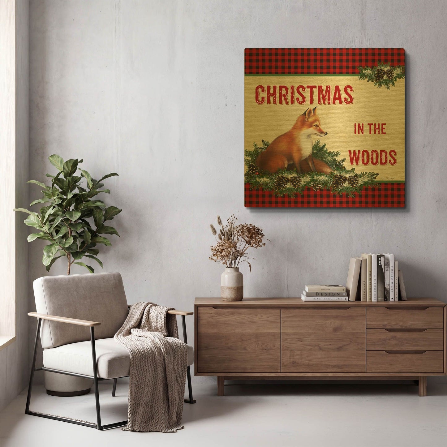 'Christmas In The Woods 3' By Jean Plout Gold Metal Wall Art