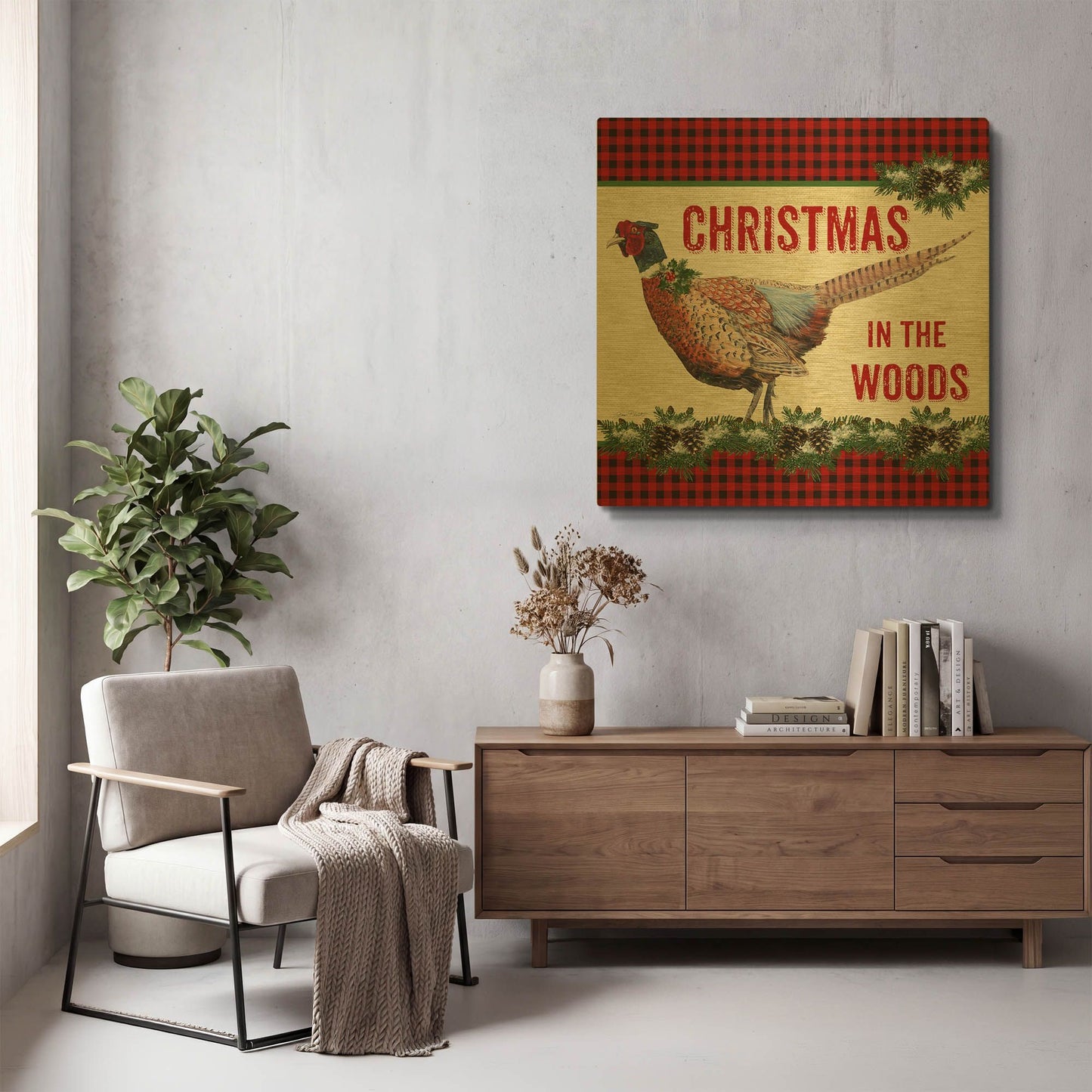 'Christmas In The Woods 2' By Jean Plout Gold Metal Wall Art