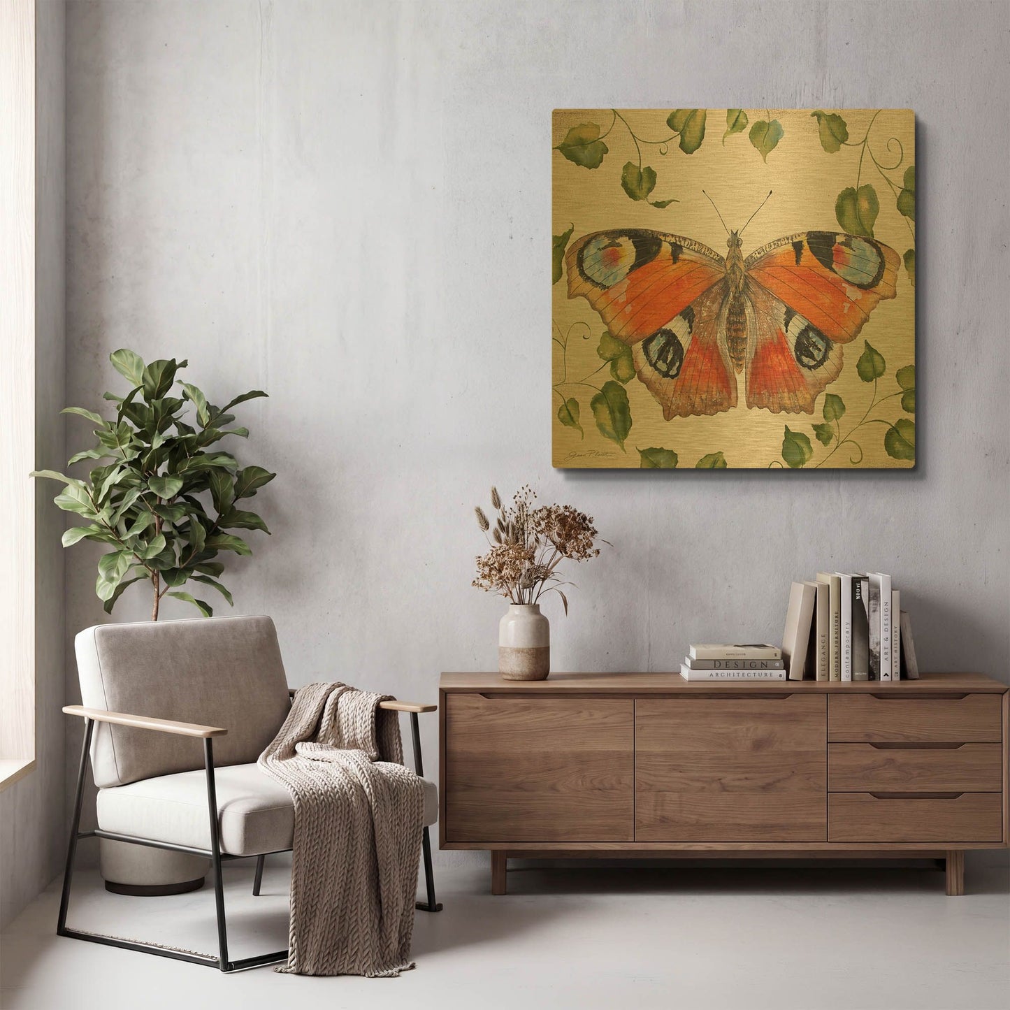 'Orange Dream Butterfly' By Jean Plout Gold Metal Wall Art