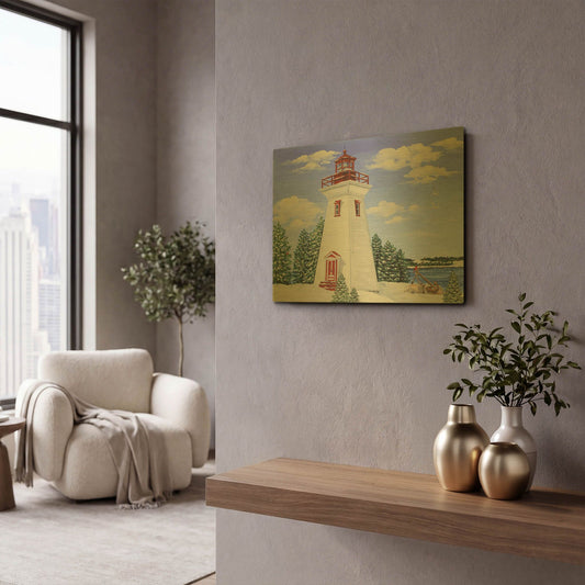 'Winter Lighthouse 2' By Jean Plout Gold Metal Wall Art