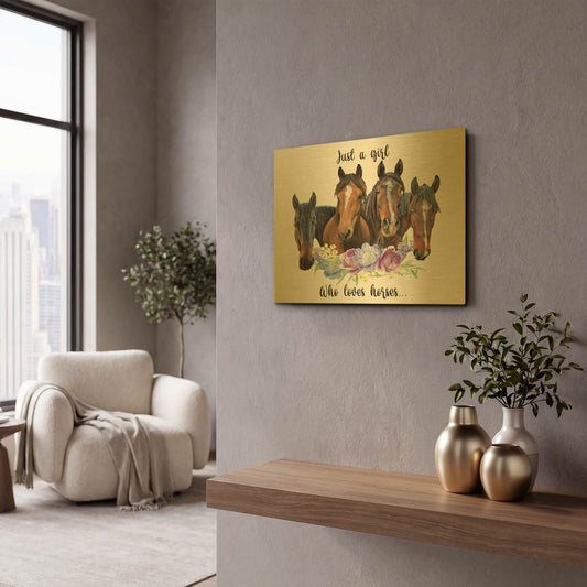 'Just A Girl Who Loves Horses A' By Jean Plout Gold Metal Wall Art