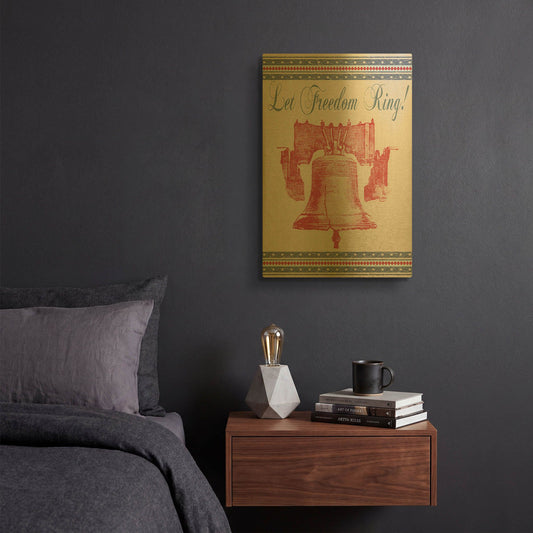 'Let Freedom Ring A White' By Jean Plout Gold Metal Wall Art