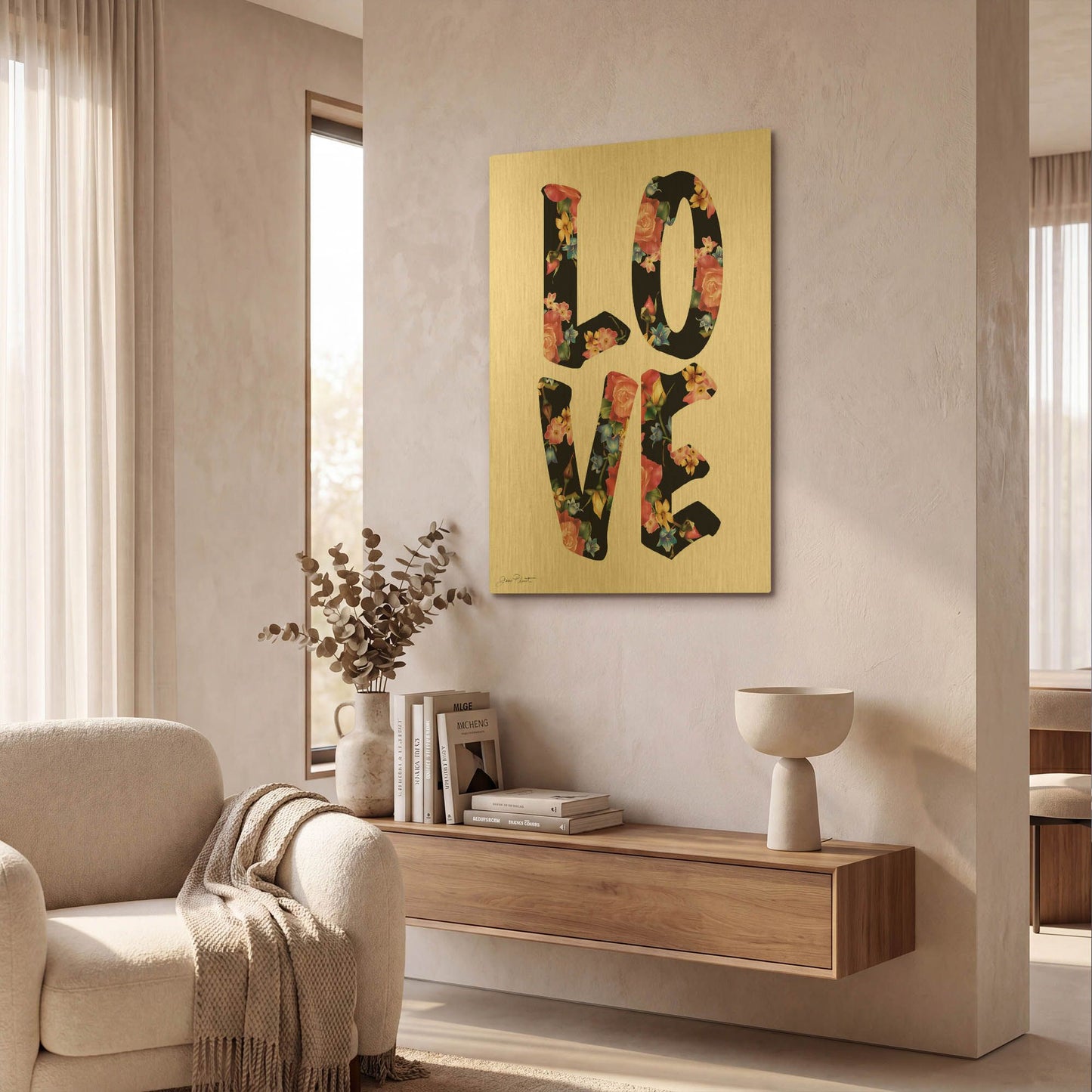 'Love B' By Jean Plout Gold Metal Wall Art