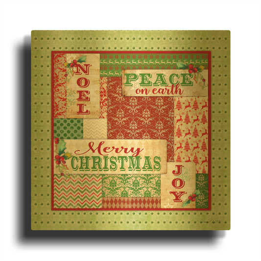 'Lovely Patchwork Christmas' By Jean Plout Gold Metal Wall Art