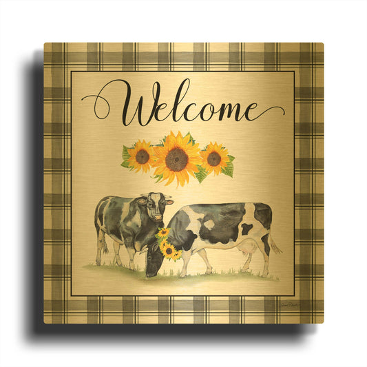 'Lovely Plaid Sentiments C' By Jean Plout Gold Metal Wall Art