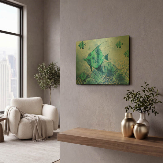 'Ocean Blues A' By Jean Plout Gold Metal Wall Art
