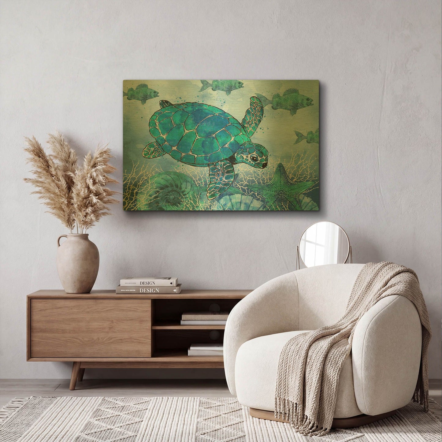 'Ocean Blues C' By Jean Plout Gold Metal Wall Art