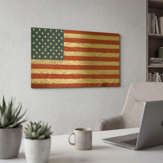 'Old Glory On Wood A' By Jean Plout Gold Metal Wall Art