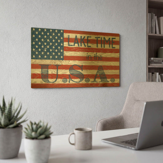 'Old Glory On Wood C' By Jean Plout Gold Metal Wall Art