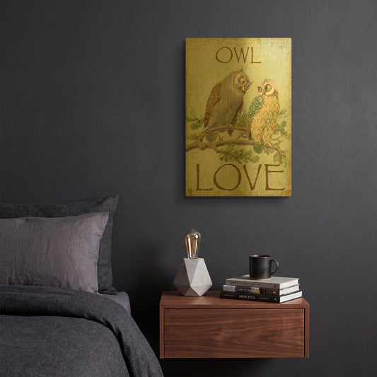 'Owl Love' By Jean Plout Gold Metal Wall Art