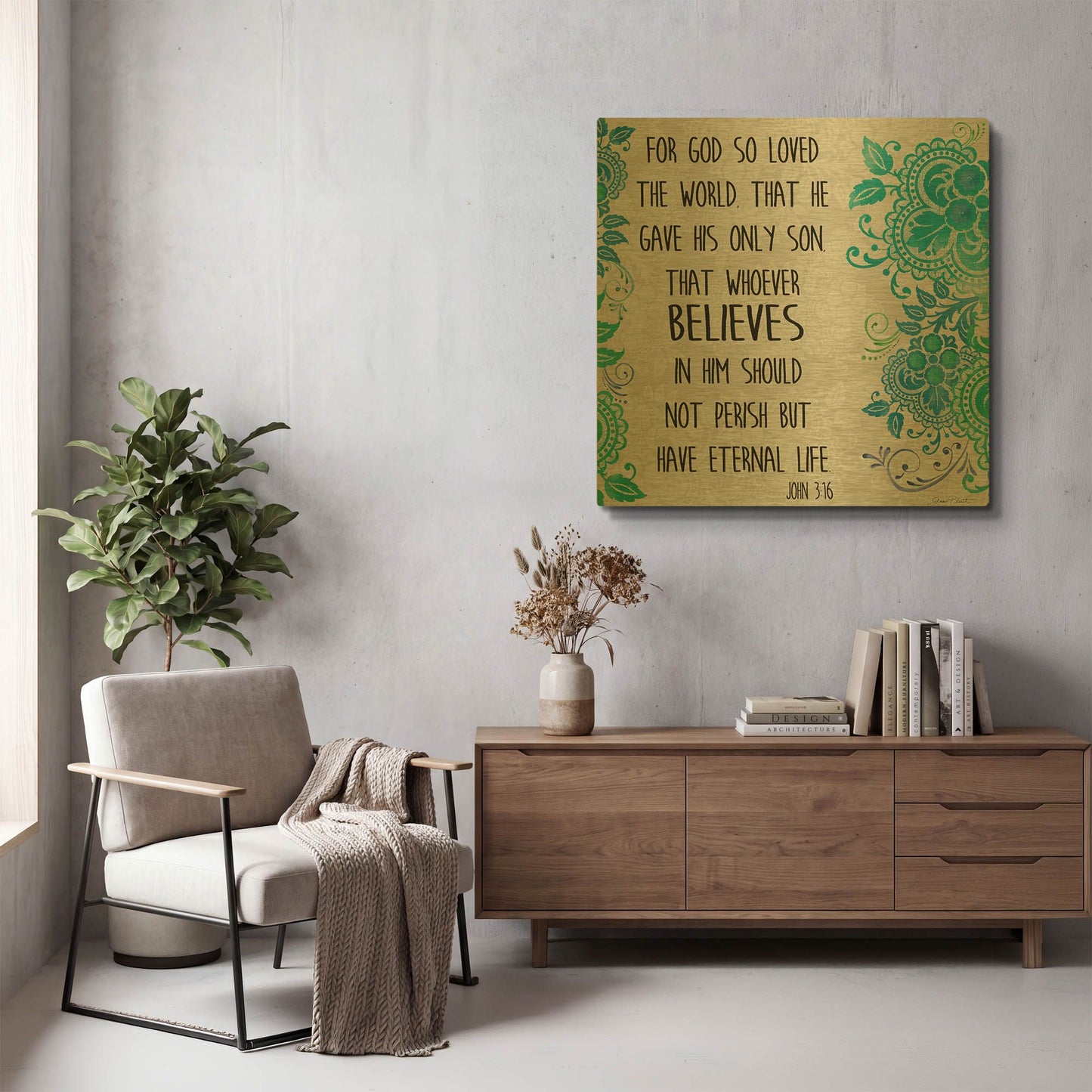 'Paisley Bible Verse A' By Jean Plout Gold Metal Wall Art