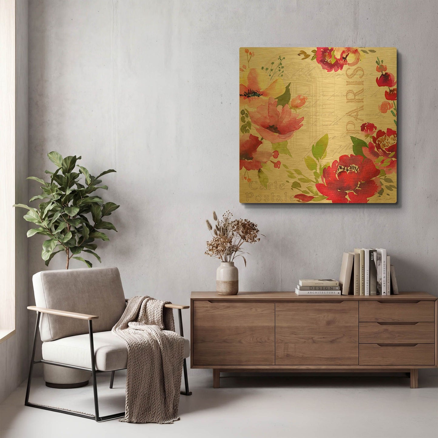 'Paris Blossoms A' By Jean Plout Gold Metal Wall Art