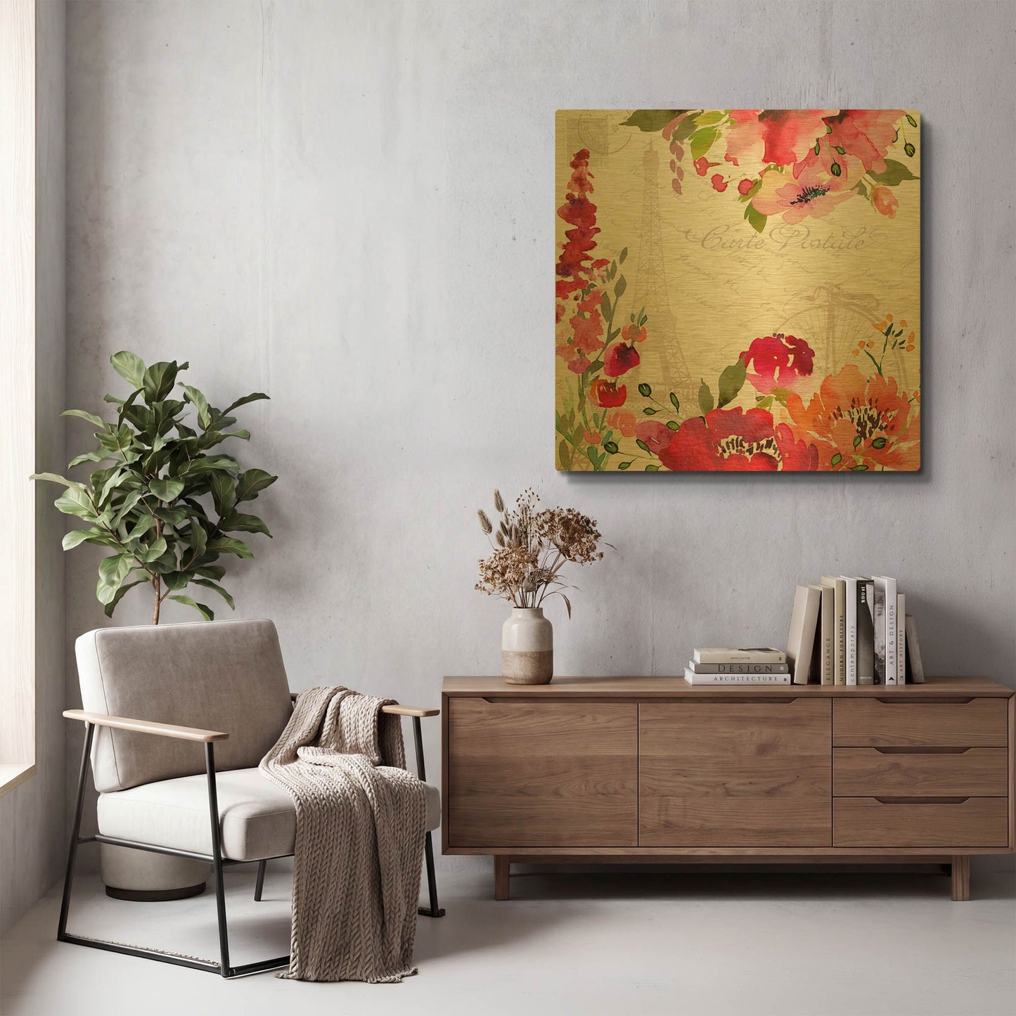 'Paris Blossoms B' By Jean Plout Gold Metal Wall Art