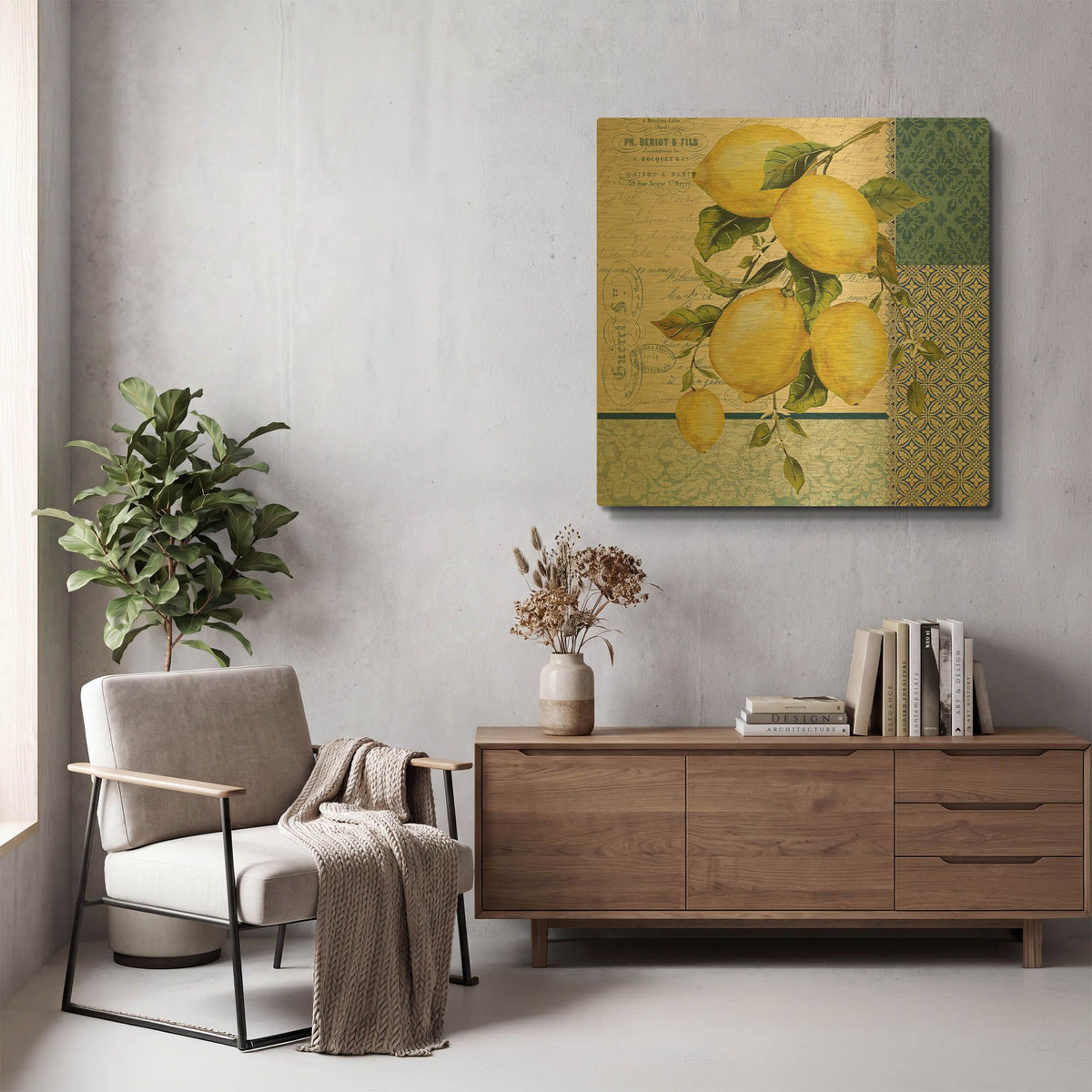 'Patchwork Lemons B' By Jean Plout Gold Metal Wall Art