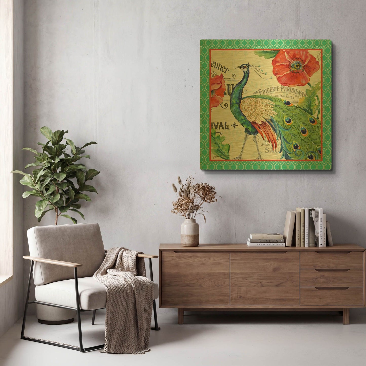 'Peacocks In The Garden' By Jean Plout Gold Metal Wall Art