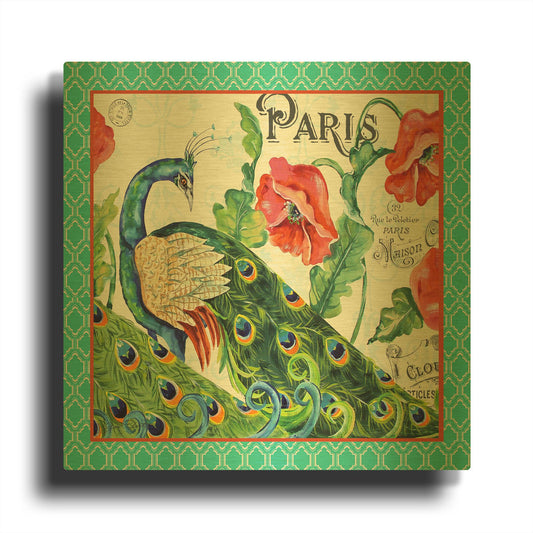 'Peacocks In The Garden-4' By Jean Plout Gold Metal Wall Art