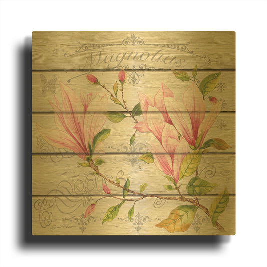 'Pink Magnolias B' By Jean Plout Gold Metal Wall Art