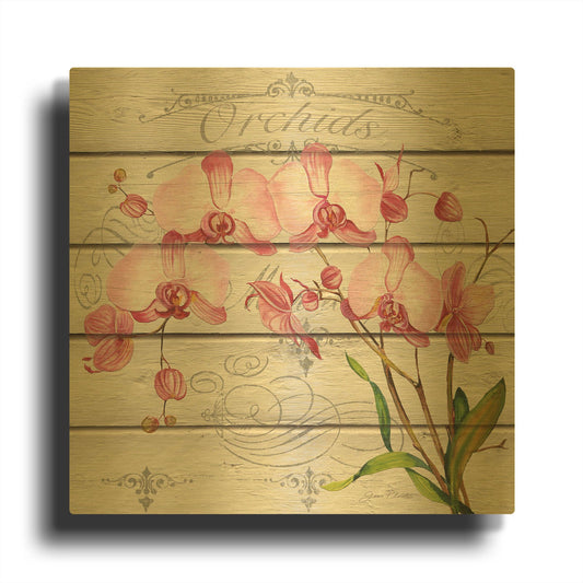 'Pink Orchids' By Jean Plout Gold Metal Wall Art