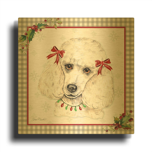'Plaid Christmas with Dog C' By Jean Plout Gold Metal Wall Art