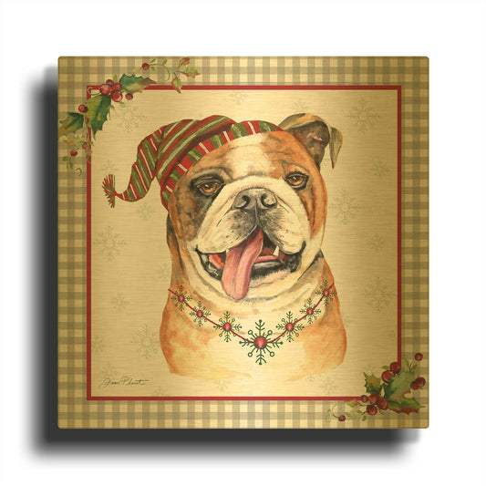 'Plaid Christmas with Dog H' By Jean Plout Gold Metal Wall Art