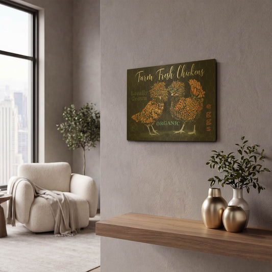 'Polish Hen E' By Jean Plout Gold Metal Wall Art