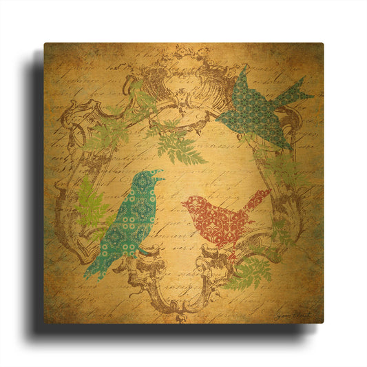 'Pretty Birds In The Ferns A' By Jean Plout Gold Metal Wall Art