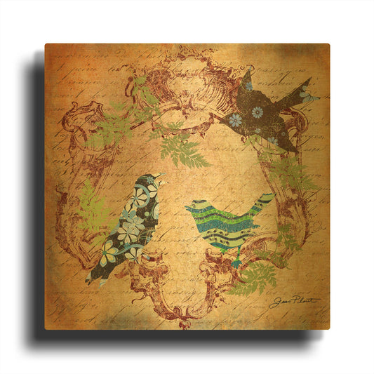 'Pretty Birds In The Ferns B' By Jean Plout Gold Metal Wall Art