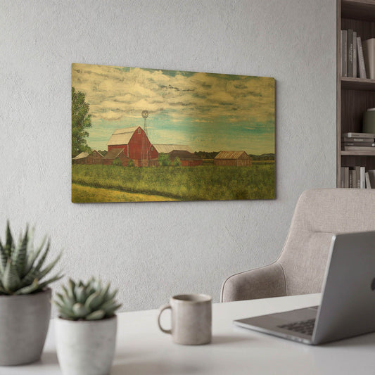 'Red Barn Countryside' By Jean Plout Gold Metal Wall Art