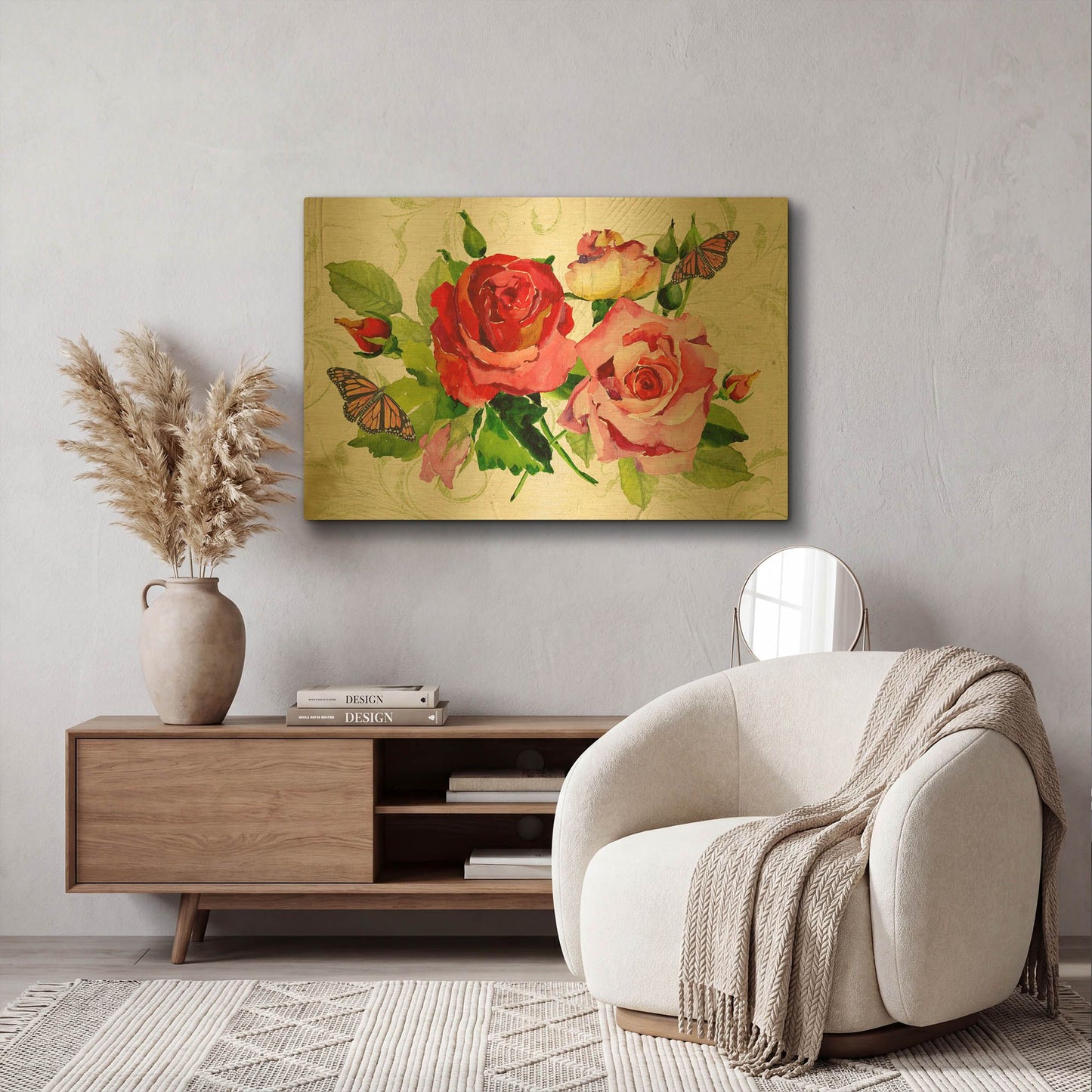 'Romantic Red Roses' By Jean Plout Gold Metal Wall Art