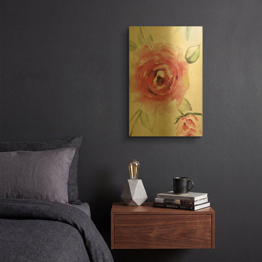 'Rosey Garden A' By Jean Plout Gold Metal Wall Art