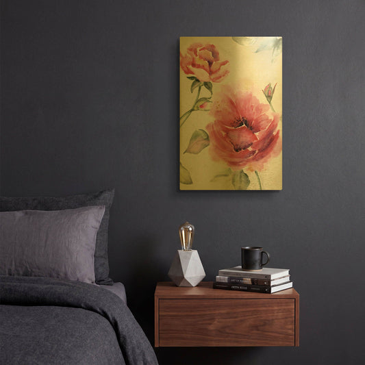 'Rosey Garden B' By Jean Plout Gold Metal Wall Art