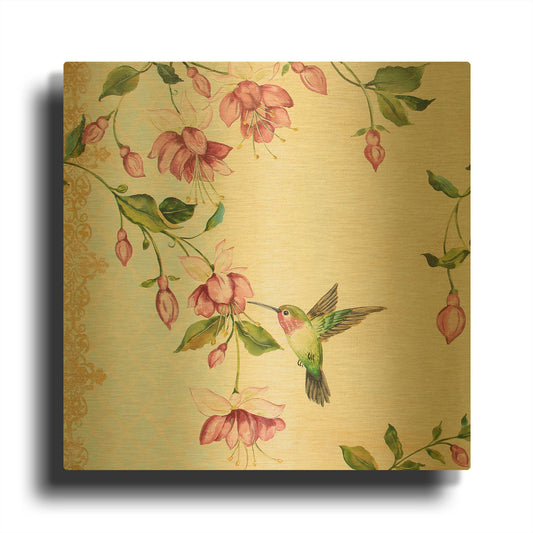 'Rubys Among The Fushias A' By Jean Plout Gold Metal Wall Art
