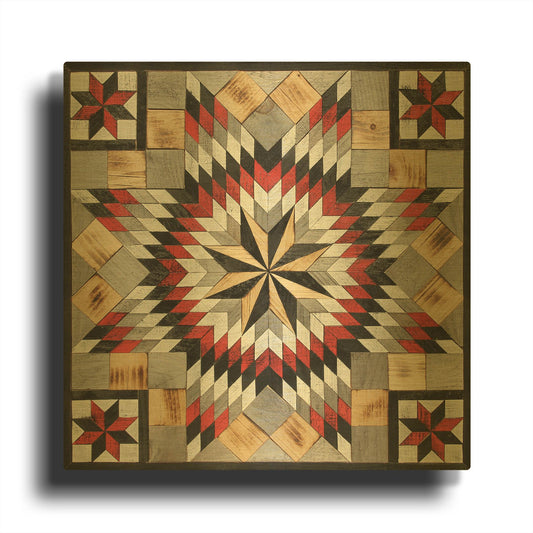 'Rural Barn Quilt A1' By Jean Plout Gold Metal Wall Art