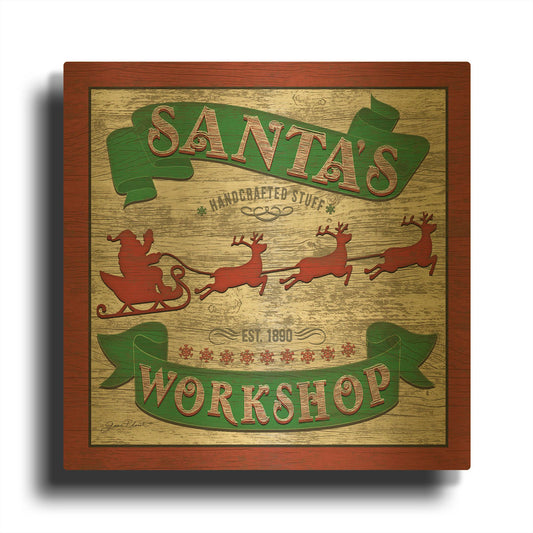 'Santa's Workshop' By Jean Plout Gold Metal Wall Art