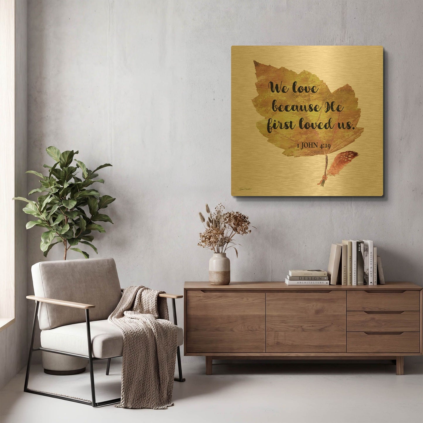 'Scripture Leaf C' By Jean Plout Gold Metal Wall Art
