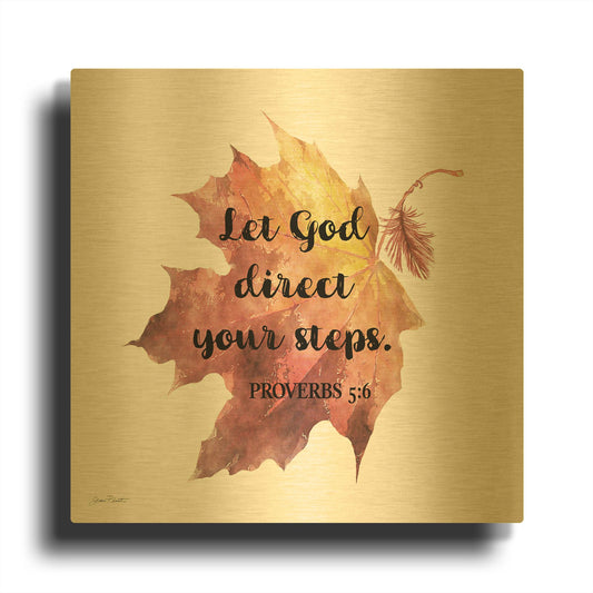 'Scripture Leaf D' By Jean Plout Gold Metal Wall Art