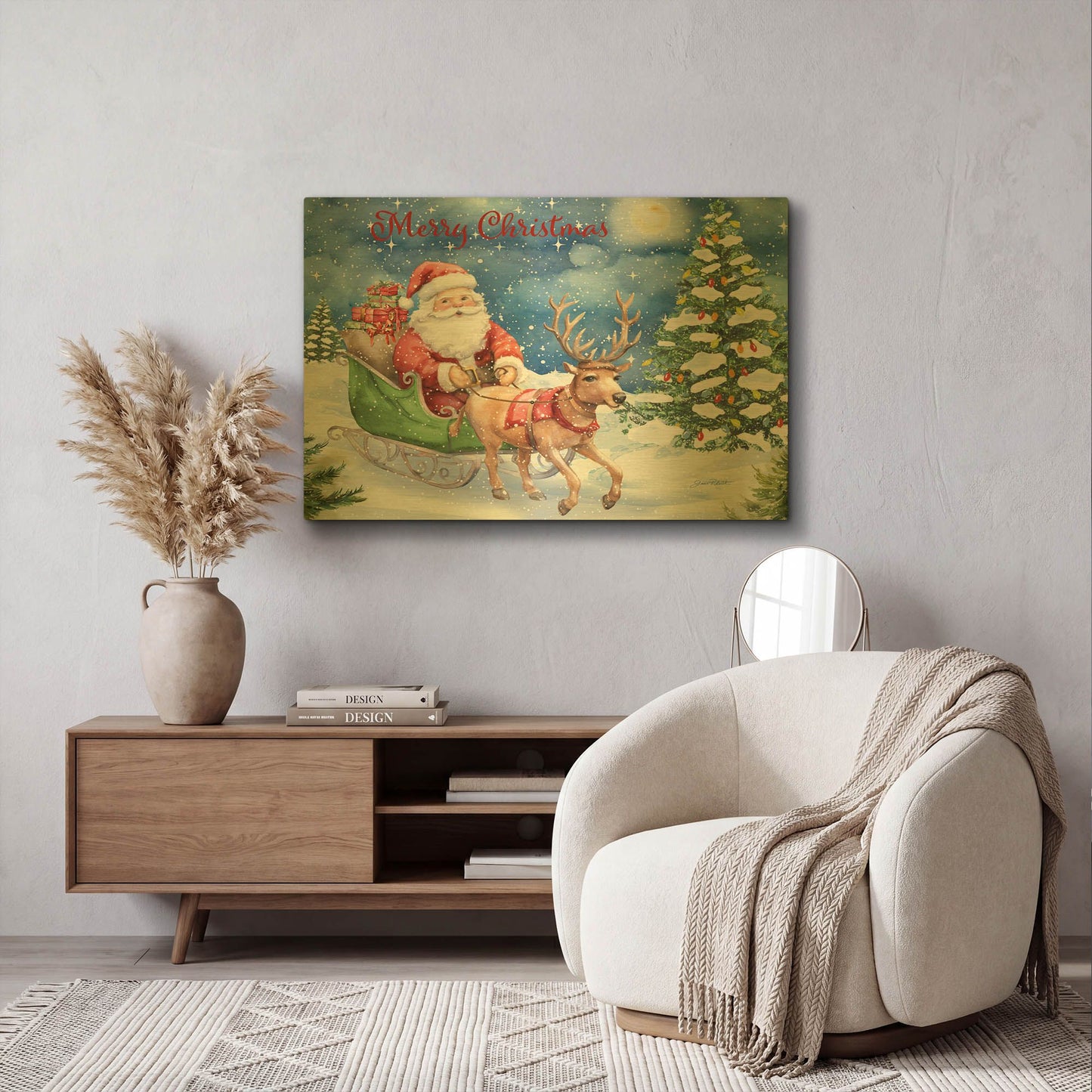 'Starry Night Christmas With Santa 5324' By Jean Plout Gold Metal Wall Art