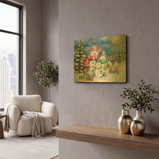 'Starry Night Christmas With Snowmen 5324' By Jean Plout Gold Metal Wall Art