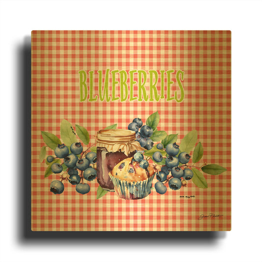 'Summertime Blueberries A' By Jean Plout Gold Metal Wall Art