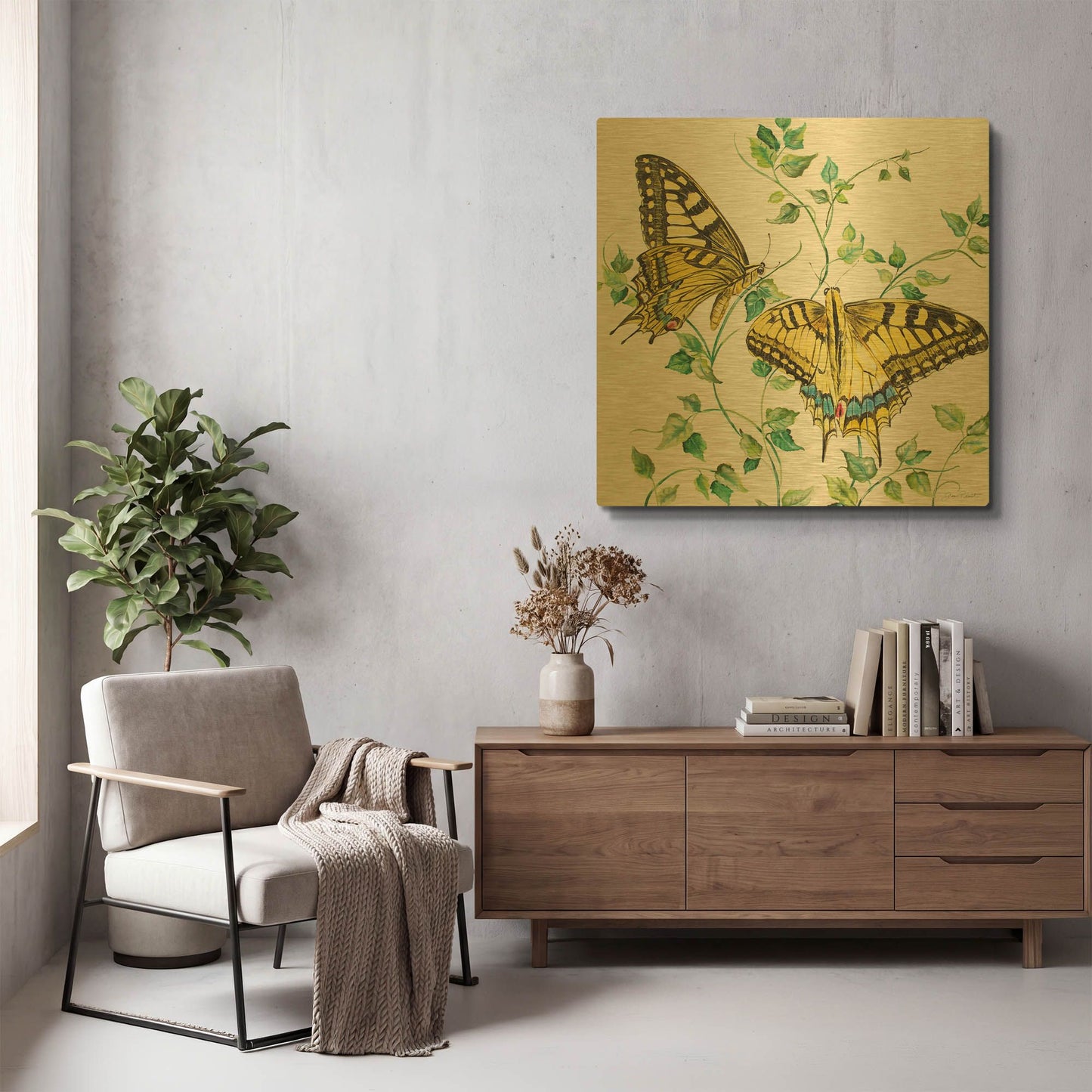'Summertime Butterflies A' By Jean Plout Gold Metal Wall Art