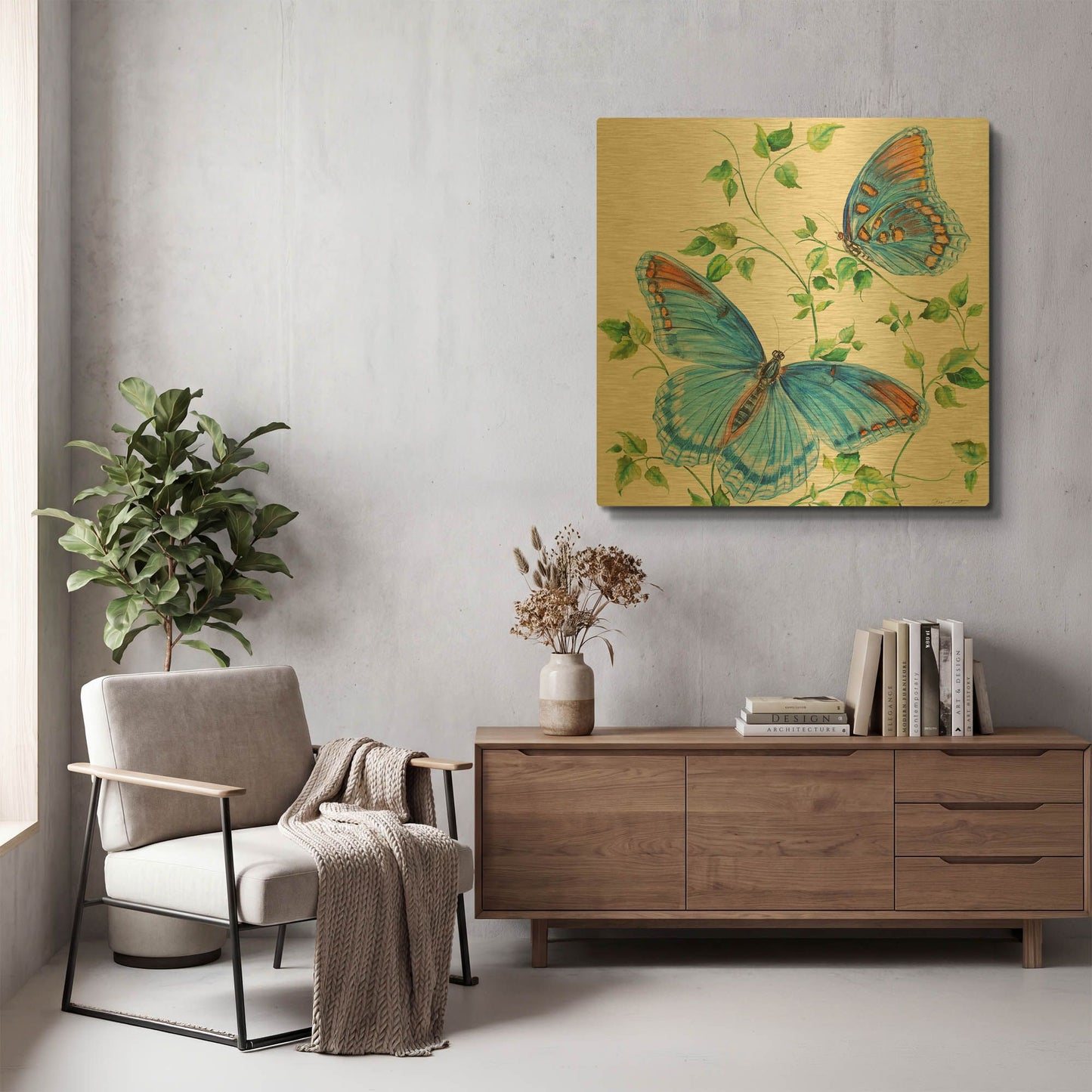 'Summertime Butterflies C' By Jean Plout Gold Metal Wall Art
