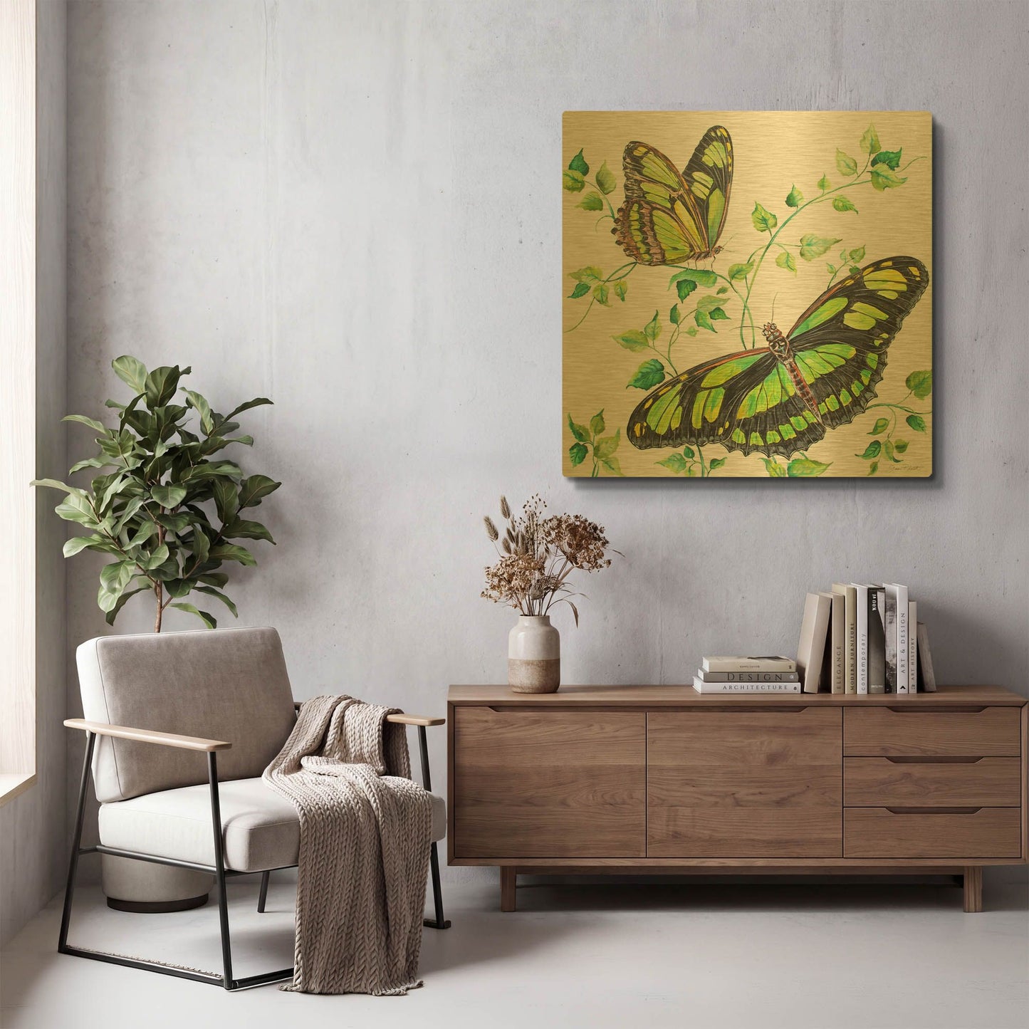 'Summertime Butterflies D' By Jean Plout Gold Metal Wall Art