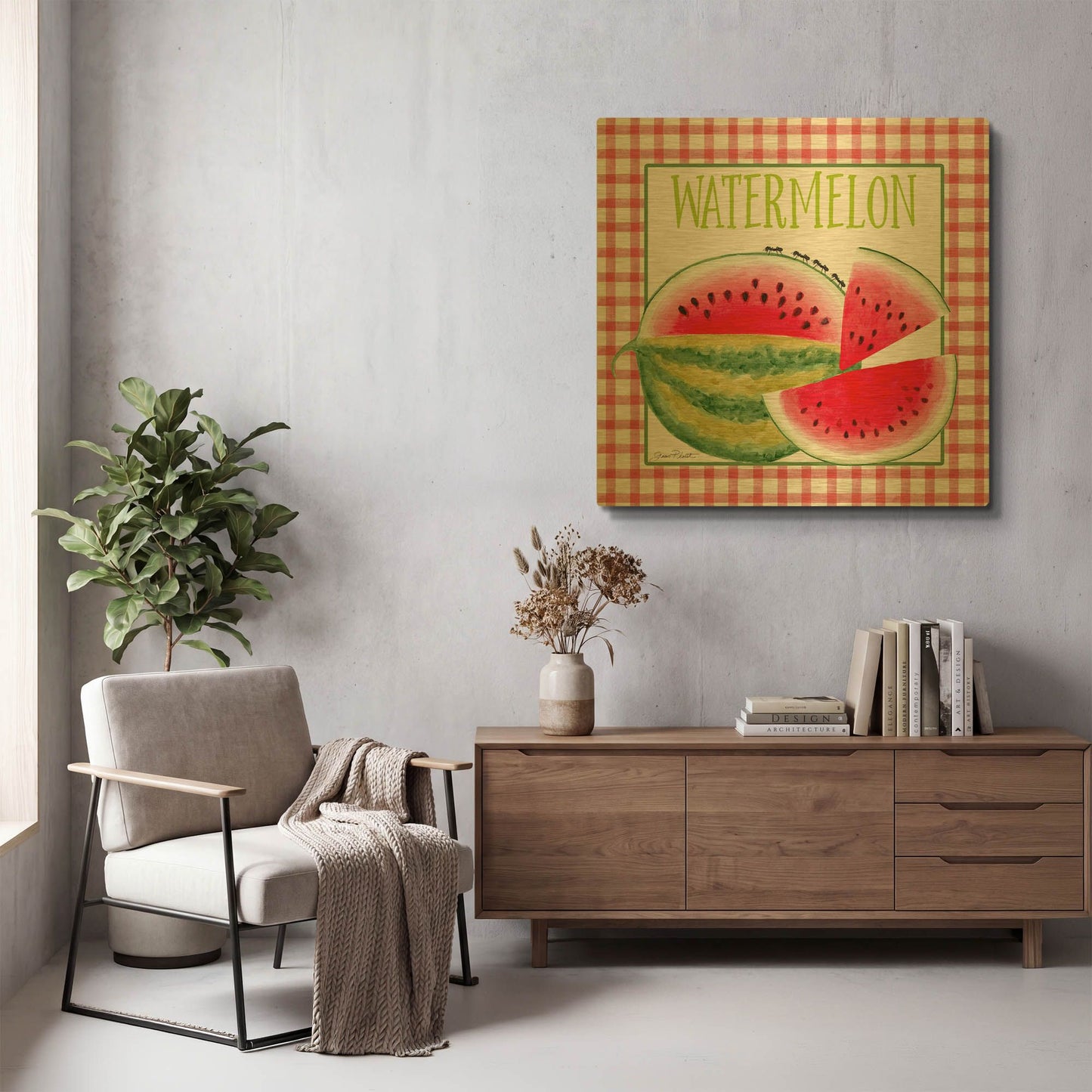 'Summertime Watermelons 1' By Jean Plout Gold Metal Wall Art