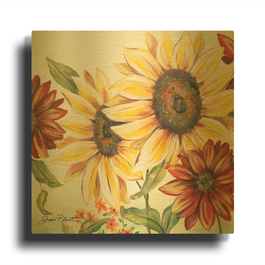 'Sunflower Joy A' By Jean Plout Gold Metal Wall Art