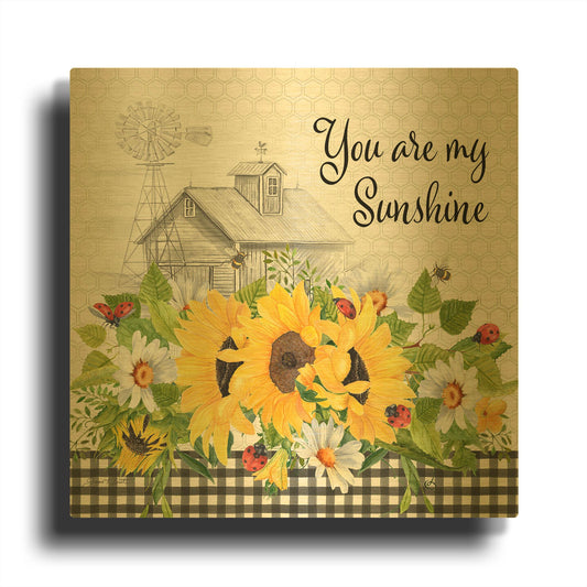 'Sunflowers And Lady Bugs 5' By Jean Plout Gold Metal Wall Art