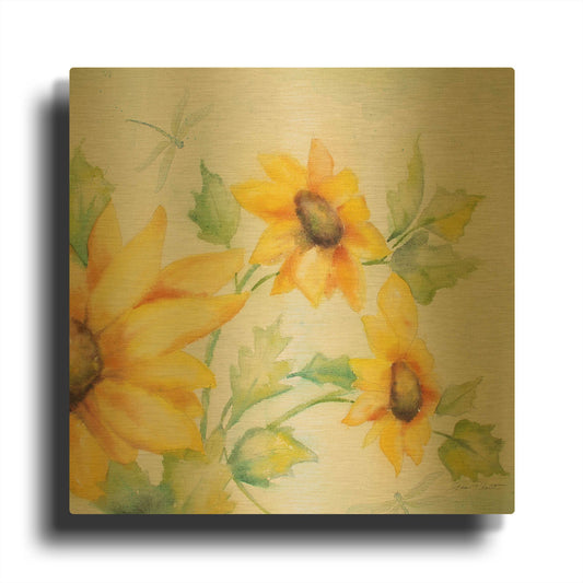 'Sunny Flowers A' By Jean Plout Gold Metal Wall Art