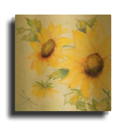 'Sunny Flowers B' By Jean Plout Gold Metal Wall Art